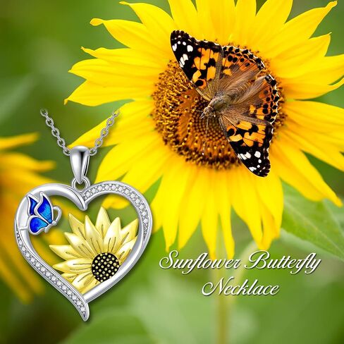 Sunflower Teardrop Necklace with Blue Butterfly Sterling Silver Sunflower Necklace for Women Teen Girls in Saudi Arabia