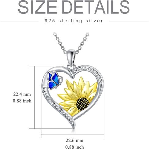 Sunflower Teardrop Necklace with Blue Butterfly Sterling Silver Sunflower Necklace for Women Teen Girls in Saudi Arabia