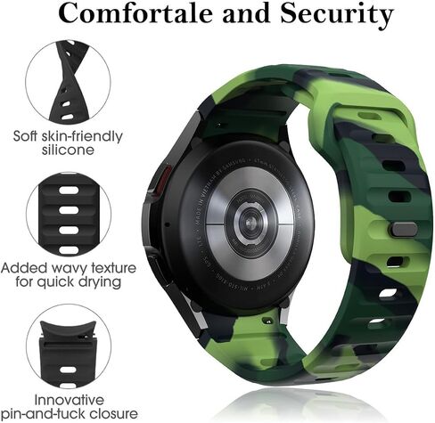 Rugged No Gap Band for Samsung Galaxy Watch 6/5/4 Band 44mm 40mm/Galaxy Watch 6 Classic Bands 47mm 43mm/Watch 4 Classic 46mm 42mm/Watch 5 Pro 45mm,Silicone Sport Strap Bracelet Correa Replacement Wristband for Men in Saudi Arabia
