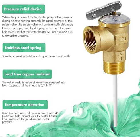 VAV Pressure Relief Valve, 3/4 Inch Thread, 150 PSI, 210F Max, Relief Valve Made of Lead-free Copper, CSA LISTED in Saudi Arabia