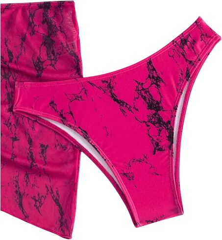 MakeMeChic Women's 3 Piece Bathing Suits Halter Ring Bikini Set with Cover Up Skirt Hot Pink in Saudi Arabia