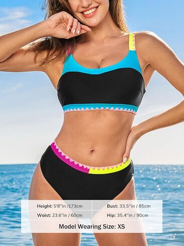CUPSHE Women's Bikini Sets Two Piece Bathing Suit Scoop Neck Adjustable Straps Color Block Mid Rise in Saudi Arabia