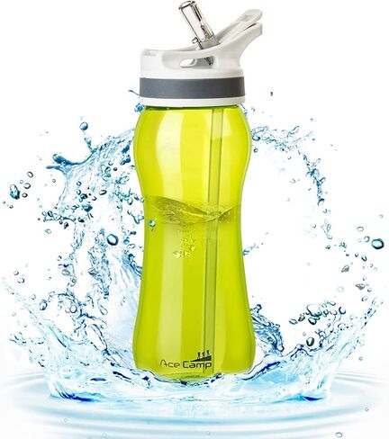 AceCamp 21oz Water Bottle with Straw Curved-Bottle Design Easy To Grip BPA Free Tritan Sports Fitness Bottle Leak-Proof Durable Blue in Kuwait