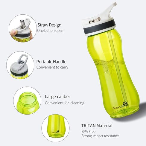 AceCamp 21oz Water Bottle with Straw Curved-Bottle Design Easy To Grip BPA Free Tritan Sports Fitness Bottle Leak-Proof Durable Blue in Kuwait