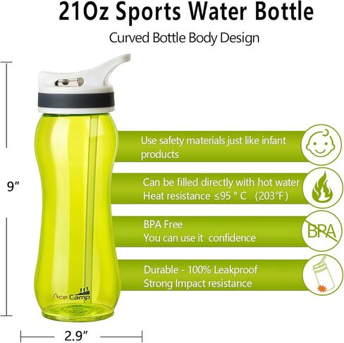AceCamp 21oz Water Bottle with Straw Curved-Bottle Design Easy To Grip BPA Free Tritan Sports Fitness Bottle Leak-Proof Durable Blue in Kuwait
