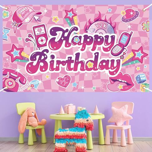 Pink Preppy Birthday Backdrop with Polyester Fabric, Hot Pink Theme, for Girls Women Party Decorations in Saudi Arabia