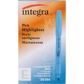 Integra Pen Style Fluorescent Blue Highlighters (Pack of 12)