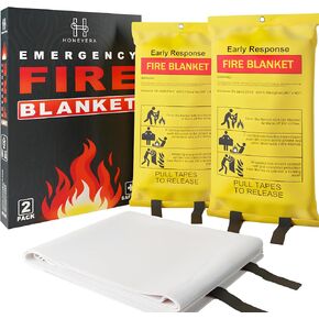 2-Pack Premium Fire Blanket - Home and Kitchen Emergency Fire Blankets for Safety, Easy to Use for Fire Suppression & Kitchen Fires, Fiberglass Fire Blanket (Parent) (Red)
