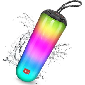 مكبر صوت بلوتوث، مكبر صوت لاسلكي محمول بقدرة 20 وات BT5.3، أضواء إيقاعية RGB متعددة الألوان، اقتران TWS، وقت تشغيل 24 ساعة، IPX5 مقاوم للماء يدعم وضع FM، TF، USB للخارج، المنزل، الحفلات، الشاطئ، السفر
