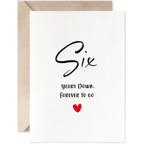 6th Anniversary Card, Six Years Down Forever To Go, Romantic Valentines Day Wedding Card For Husband Wife
