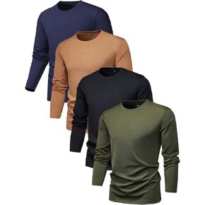 4-Pack,Men's Long Sleeve Crew Neck T-Shirts, Solid Colors, Casual Daily Wear