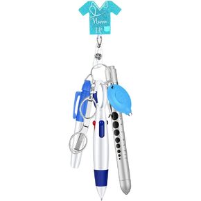 6 Pcs Nurse Badge Accessories Include Permanent Marker Pen Retractable Ball Pen Lights Badge Clip Foldable Scissors LED Flashlight Keychain for Nurse Gifts(Black)