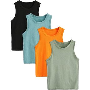 SOLY HUX Toddler Boy's Tank Tops Sleeveless Crewneck Summer 4 Piece Basic Vest Top Shirts Black Blue Orange Green 4Y