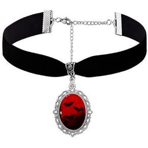 Gothic Velvet Victorian Choker Necklace,Vintage Stardust Crystal Cameo Necklace Goth Red Gem Pendant Necklace Punk Satan Demon Necklace Halloween Jewelry Gift for Women