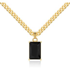 Lourny Diamond Pendant Gold Necklace for Women, 18K Gold Plated Dainty Cuban Snake Chain Necklace Gemstone Zircon Rectangle Pendant Choker Necklace Jewelry Gifts for Women
