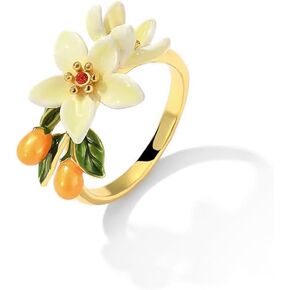 Orange Blossom Flower Kumquat Enamel Adjustable Ring Handmade Jewelry Gift Juicy Grape Mothers' Day