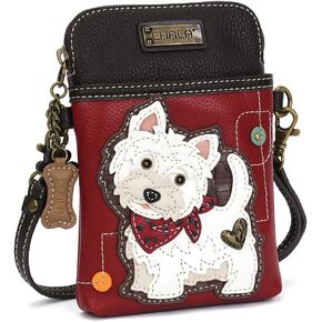Dog CellPhone Crossbody Handbag, Dog Mom, Chala Westie Highlander Terrier Lovers Cross-body Phone Purse with Adjustable Straps (Red and Black -Westie)