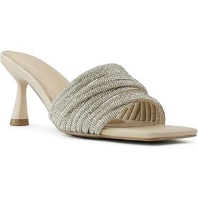 RF ROOM OF FASHION Women's Open Square Toe Slide On Mid Heel Sandals