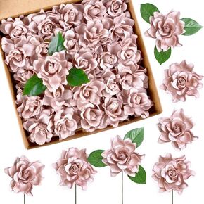 25pcs Fake Gardenia White Artificial Flowers, Real Looking Gardenia Flowers with Stems Wedding Flowers for DIY Wedding Bouquet Bridal Shower Party Home Centerpieces Floral Arrangements