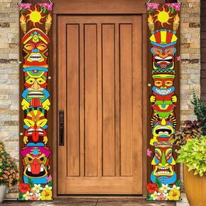 Frienda Titk Banner Decorations Hawaiian Luau Party Supplies Tiki Totem Door Sign for Hawaii Tropical Decoration Supplies Aloha Wall Hanging Decor Supplies