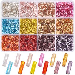 PH PandaHall 3540pcs 12 Metallic Dark Colors Glass Bugle Beads 6mm Twisted Tube Beads Long Bugle Seed Beads Loose Spacer Beads Craft Beads for Earrings Bracelet Necklace Jewelry DIY Crafts Making