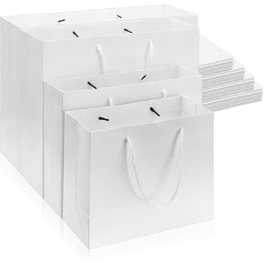 PerKoop 40 Pack Kraft Gift Bags Handled Paper 4 Sizes Goodie with Handles Gift Wrap Dessert Shopping Bags for Business, Boutique, Party Favors(Horizontal,Brown)