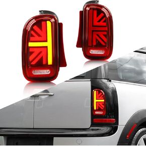 أضواء خلفية LED كاملة قديمة متوافقة مع 2007-2014 Mini Clubman R55، Mini Cooper/Cooper S/John Cooper Works مجموعة المصابيح الخلفية مع بدء الرسوم المتحركة وإشارة الانعطاف التسلسلية، أحمر