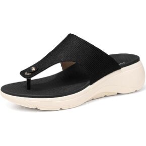 TEMOFON Sandals for Women Flip Flops: Arch Support Orthotic Wedge - Comfortable Summer Casual Sandals - Black Woman Thong Flip Flops Sandals Size 5-9