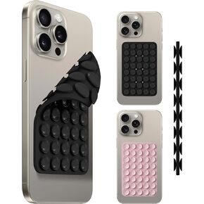 Orzero (2 PCS) Double Sided 40 Grain Silicone Suction Cups Phone Mount Compatible for All iPhone and Android Cellphones, Hands-Free Strong Grip Holder for Selfies and Videos (Black, White)