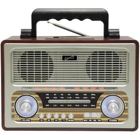 Supersonic SC-1198BT Vintage Retro Multi-Function Portable Bluetooth Speaker with Wireless BT Receiver, High-Performance Speakers, AM/FM/SW, USB/SD Inputs, Analog Volume, Rechargeable Battery, AC/DC