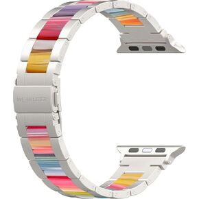 Wearlizer Compatible with Apple Watch Band 38/40/41/42mm Fashion Wristband Women, Stainless Steel + Resin Metal Replacement for iWatch Series 11 10 9 8 7 6 5 4 3 SE/Ultra 3 2 1-RoseGold+Starlight in Saudi Arabia
