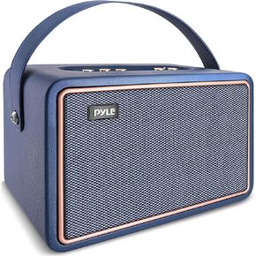 PyleUsa Vintage Bluetooth Speaker - Rechargeable Leather Portable Wireless Retro Style Audio System with TWS, 260W Heavy Bass Music Player, 5H Long Playtime, AUX,Mic in,Remote Control,Carrying Strap