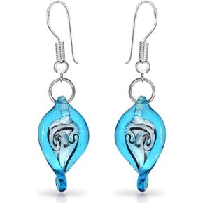 .925 Sterling Silver Handmade Murano Glass Inspired Unique Leaf Teardrop Multicolor Blue Green Red Dangle Drop Earrings for Women Hypoallergenic Earrings Jewelry