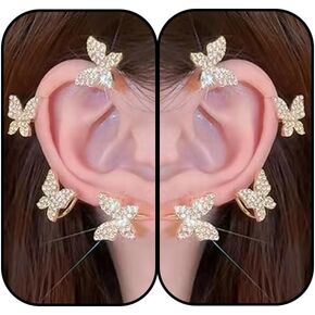 Butterfly Ear Cuffs Earrings for Women Butterfly Tassel Zircon Earrings Rhinestone Butterfly Ear Wrap No Piercing Ear Cuff