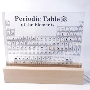 Periodic Table with Real Element Samples Inside Great Gifts for Science Clear Acrylic Table of Elements with Actual Elements with Colorful Light Base 7.9" x 5"