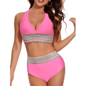 مجموعات بيكيني للنساء كتل الألوان خصر عالي، رقبة واسعة وأشرطة سباغيتي لباس سباحة رفع ملابس السباحة 2 قطعة in Kuwait