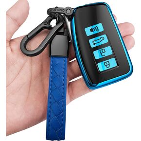 Sindeda for Lexus Key Fob Cover with Keychain Soft Full Protection Key Shell Key Case Compatible with Lexus RX IS ES GS LS NX RS GX LX RC LC (Blue)