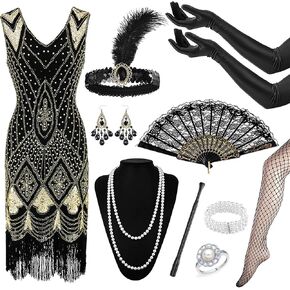 1920s Flapper Accessories Set, Great Gatsby Costume Set Roaring 20's Theme Outfit with 20s Accessories for Women
