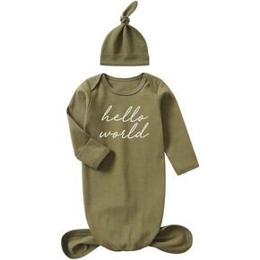 Bow Dream Baby Knotted Gown Soft Newborn Infant Long Sleeve Sleeper for Baby Boy Sleepwear with Hat Set