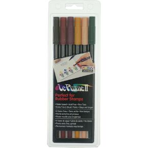 Uchida Of America 6-Piece Primary Le Plume Ii Double Ended Marker Brush and Fine Point Set Art Supplies