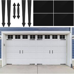 78 Pcs Garage Door Magnetic Decorative Hardware Kit Faux Magnetic Hinges Handles, 6.125 x 4'' Fake Easy Installation Windows Panels for Garage Door Panes Decorations, Black