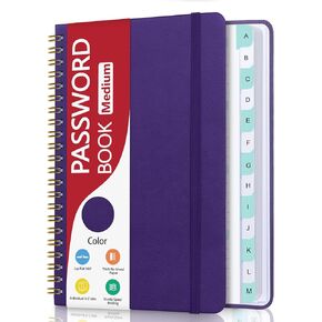 Spiral Password Book with Individual Alphabetical Tabs, Hardcover Password Keeper Book for Seniors, Password Notebook for Home or Office & Website Address Login-Purple, 5.7" x 7.7"