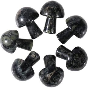 7Pcs Crystal Mushroom Sculpture Stone Statue Figurine, Hand Carved Gemstone Mushrooms Crafts Healing Chakra Decor, Africa Bloodstone