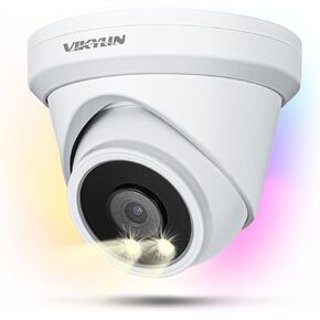 VIKYLIN 4K 8MP Full Color PoE IP Camera, Outdoor 4K PoE Turret Camera with AI Human/Vehicle Detection, 2.8mm Lens, F1.0 Aperture,98ft Color View Night Vision 2 Way Talk,IP67,Blue Iris,NDAA,2387C Black