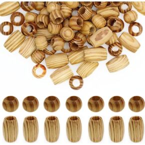 180Pcs Large Hole Natural Wood Beads, BetterJonny Round Wooden Spacer Beads Tube Beads Hair Braid Beads for Macrame Bracelet Jewelry Craft Making(3 Size)