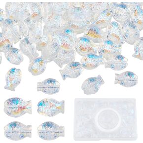 SUNNYCLUE 1 Box 120Pcs Fish Beads Starfish Beads Glass Star Bead Sea Animal Loose Spacer Transparent Colorful Bead Small Double Sided Fish Beads for Jewelry Making Beading Supplies Bracelets DIY Craft