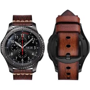 Leather Watch Band compatible with Samsung Galaxy Watch 3 45mm/Watch 46mm/Gear S3 Frontier/S3 Classic Replacement Bands,22mm Quick Release Wristband Genuine Leather Strap Large-Vintage Coffee