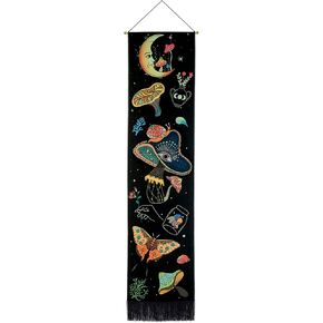 Racunbula Mushroom Tapestry Blacklight Sun Moon Tapestry Vertical Floral Butterfly Tapestry Galaxy Stars Tapestry Hippie Abstract Tapestry Wall Hanging for Bedroom (Moon)