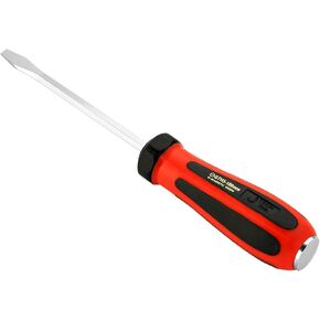 Jetech Strike Cap Go Through Screwdriver Slotted, S2 Steel Slotted Screwdriver with Magnetic Tip, Flathead Screwdriver with Striking Cap, Ergonomic Soft Grip TPR Handle (5x100mm)