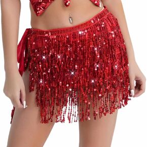 Belly Dance Hip Scarf Sequin Tassel Skirt Wrap Sparkly Costume Performance Outfit for Women